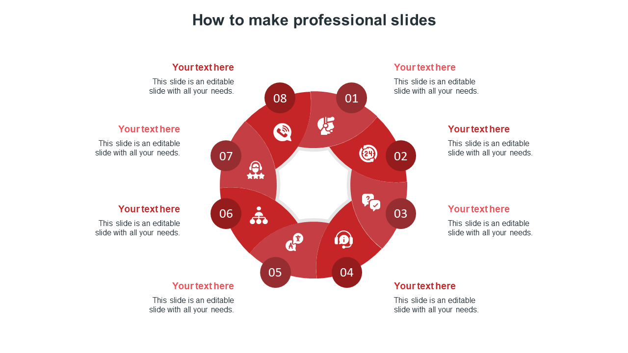 Free - How To Make Professional Slides With Eight Red Icons